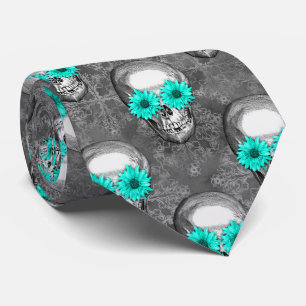 Turquoise Skulls and Sunflower Series Design 9 Tie