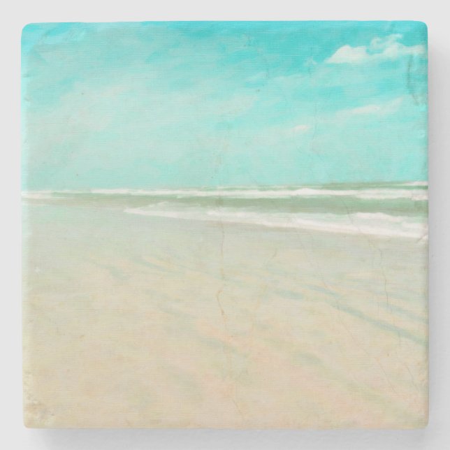 Turquoise Sky Beach Seascape Stone Coaster (Front)