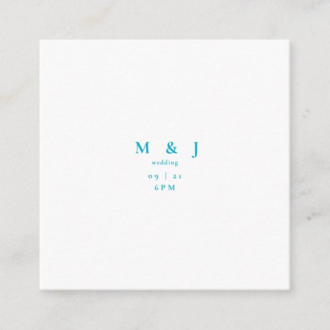 Turquoise Sleek & Simple Modern Square Wedding Enclosure Card (Front)