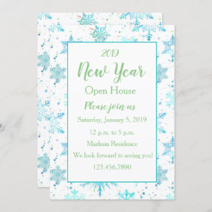 Turquoise Snowflake New Year Open House Invitation