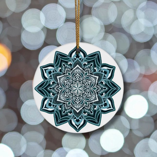 Turquoise Snowflake on white Ceramic Tree Decoration (Creator Uploaded)