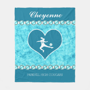 Turquoise Soccer Girl with Name and Number Fleece Blanket