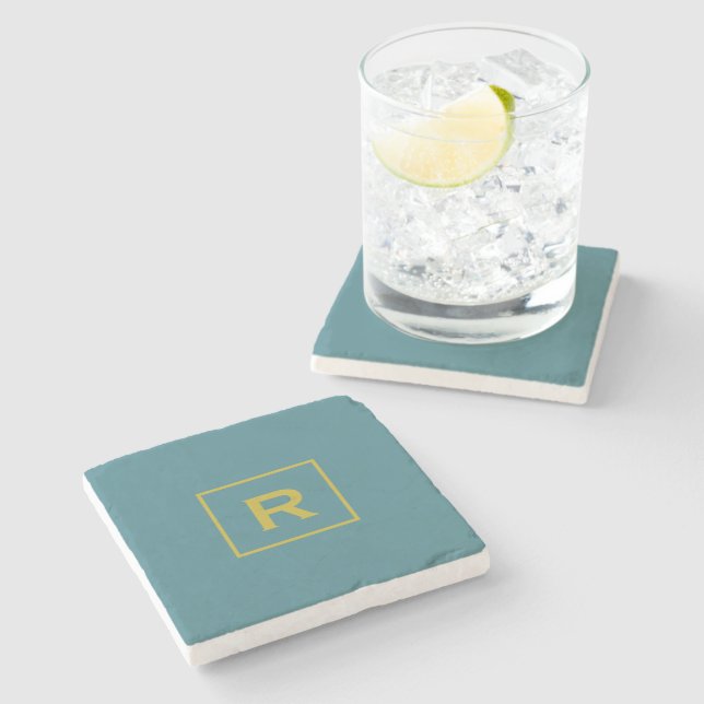 Turquoise Solid Colour Classic Plain Initial Stone Coaster (Side)