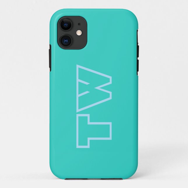 Turquoise Solid Colour Minimalist Monogram  Case-Mate iPhone Case (Back)