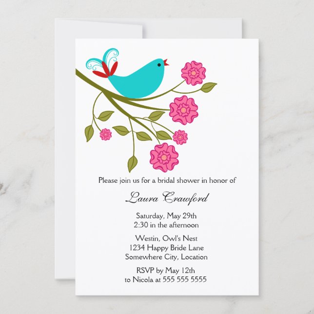 Turquoise Songbird Bridal Shower Invitation (Front)