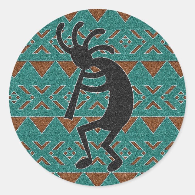 Turquoise  Southwest Kokopelli Classic Round Sticker (Front)