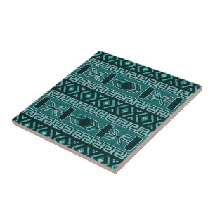 Turquoise  Southwest Tribal Aztec Pattern Tile