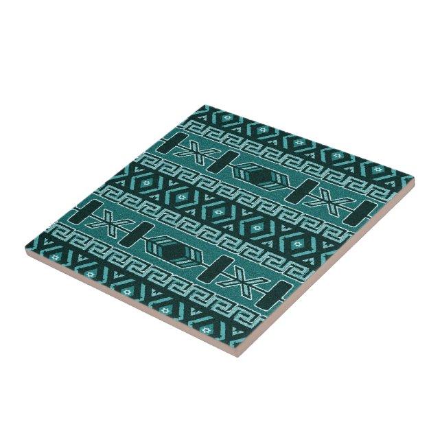 Turquoise  Southwest Tribal Aztec Pattern Tile (Side)