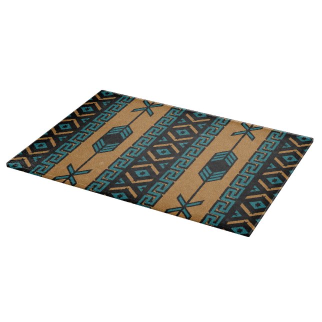 Turquoise Southwestern Design Aztec Tribal Pattern Cutting Board (Corner)