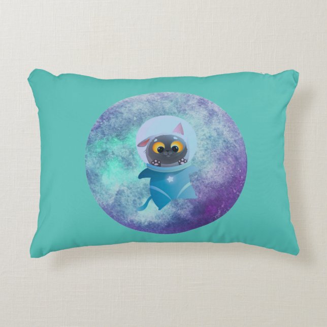 Turquoise Space Cat Accent Pillow (Front)