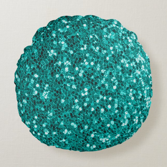 Turquoise Sparkles: Bright Close-Up Foundation Round Cushion (Front)