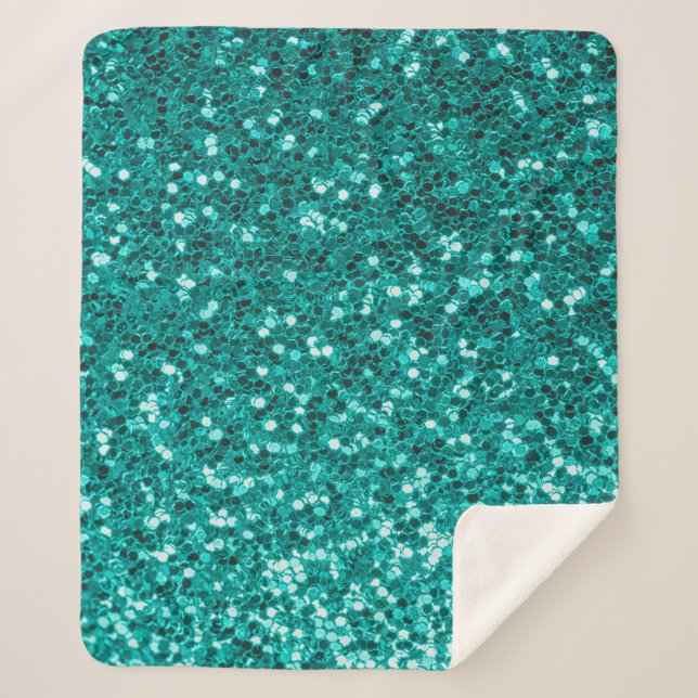 Turquoise Sparkles: Bright Close-Up Foundation Sherpa Blanket (Front)