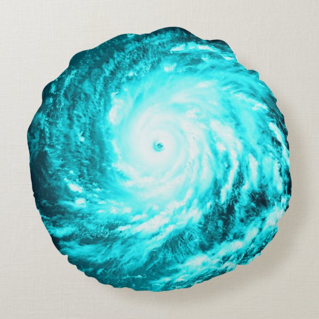Turquoise Spiral Pinwheel Round Pillow (Back)