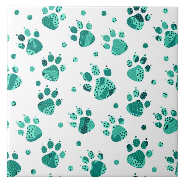 Turquoise Spotted Paws Tile (Front)