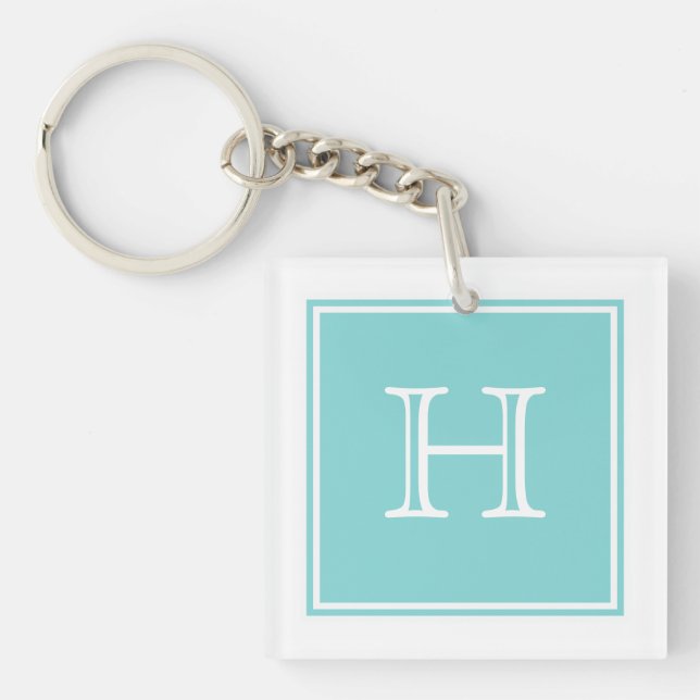 Turquoise Square Monogram Acrylic Keychain (Front)