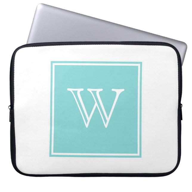 Turquoise Square Monogram Laptop Sleeve (Front)