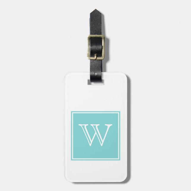 Turquoise Square Monogram Luggage Tag (Front Vertical)