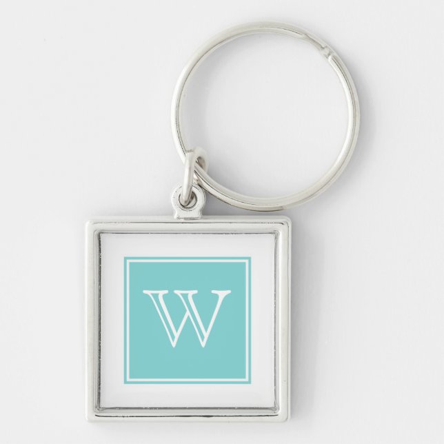 Turquoise Square Monogram Premium Keychain (Front)