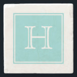 Turquoise Square Monogram Stone Coaster<br><div class="desc">Add your initials or other text to customise this simple and modern Square Monogram Stone Coaster in turquoise and white. This trendy and chic coaster would make a perfect gift.</div>