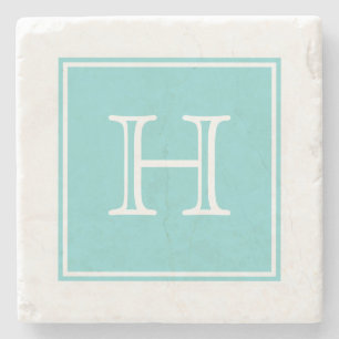 Turquoise Square Monogram Stone Coaster