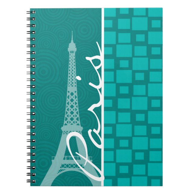 Turquoise Squares; Paris Spiral Notebook (Front)