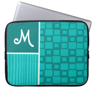 Turquoise Squares; Retro Square Laptop Sleeve