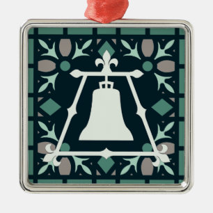 Turquoise Stained Glass Fleur Raincross Design Metal Tree Decoration