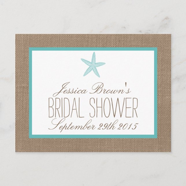 Turquoise Starfish Beach Bridal Shower Recipe Card (Front)