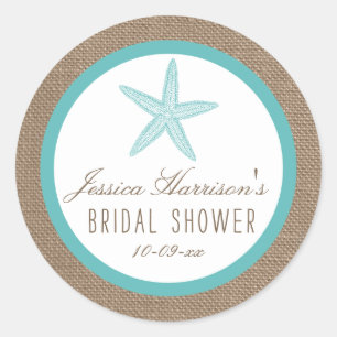 Turquoise Starfish Beach Bridal Shower Stickers