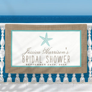 Turquoise Starfish Beach Burlap Bridal Shower Banner