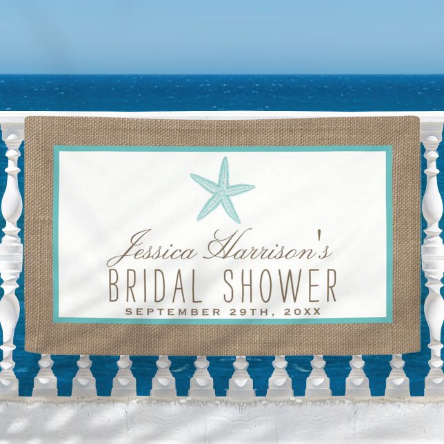 Turquoise Starfish Beach Burlap Bridal Shower Banner (Creator Uploaded)