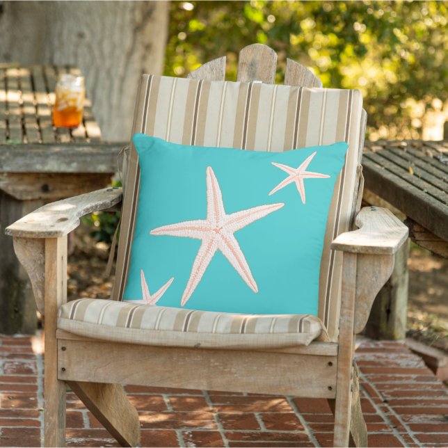 Turquoise Starfish Beach House Decorative Cushion (Chair)