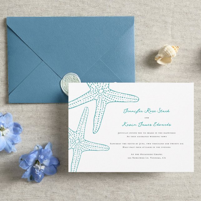 Turquoise Starfish Beach Wedding Invitation (Creator Uploaded)