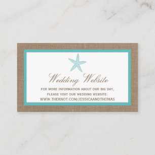 Turquoise Starfish Burlap Beach Wedding Collection Enclosure Card