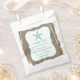 Turquoise Starfish Burlap Beach Wedding Collection Favour Bags