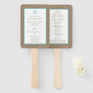 Turquoise Starfish Burlap Beach Wedding Collection Hand Fan