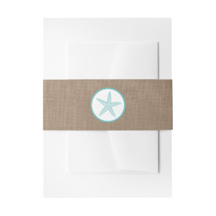 Turquoise Starfish Burlap Beach Wedding Collection Invitation Belly Band