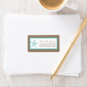 Turquoise Starfish Burlap Beach Wedding Collection Label