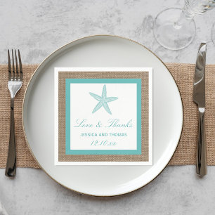 Turquoise Starfish Burlap Beach Wedding Collection Napkin