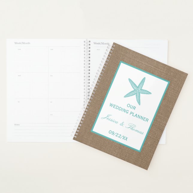 Turquoise Starfish Burlap Beach Wedding Collection Planner (Display)