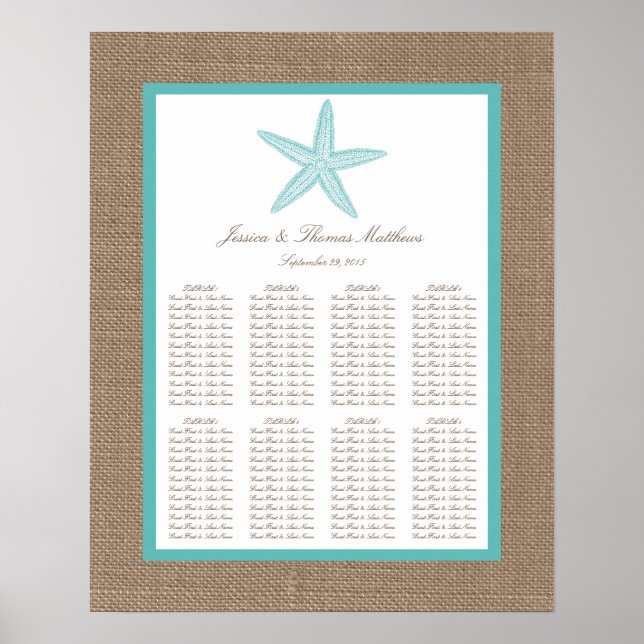 Turquoise Starfish Burlap Beach Wedding Collection Poster (Front)