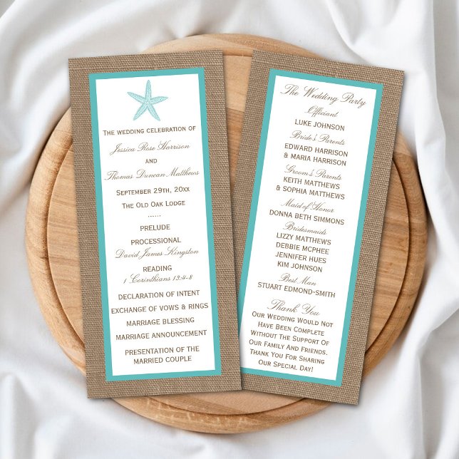 Turquoise Starfish Burlap Beach Wedding Collection Programme (Creator Uploaded)