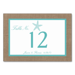 Turquoise Starfish Burlap Beach Wedding Collection Table Number