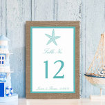 Turquoise Starfish Burlap Beach Wedding Collection Table Number<br><div class="desc">The turquoise starfish on burlap beach wedding collection is perfect for any couple planning a romantic marriage by the sea. The rustic burlap effect background gives these table number cards a boho-chic feel, while the tropical turquoise has a fresh and cool colour scheme that can be used throughout your wedding....</div>