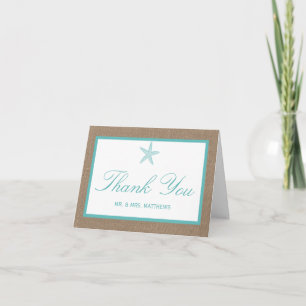 Turquoise Starfish Burlap Beach Wedding Collection Thank You Card