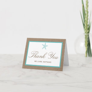 Turquoise Starfish Burlap Beach Wedding Collection Thank You Card