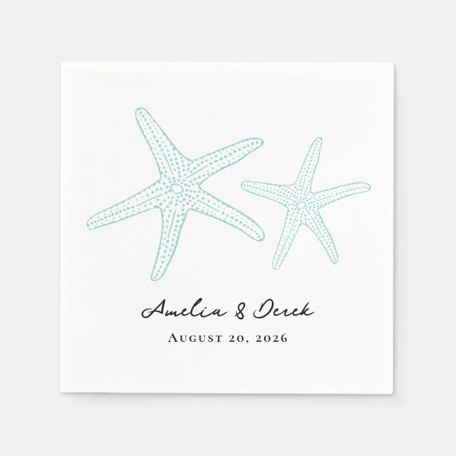 Turquoise Starfish Cocktail Napkins (Front)