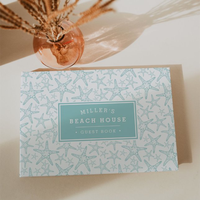 Turquoise Starfish Pattern | Beach House Guest Book (Creator Uploaded)