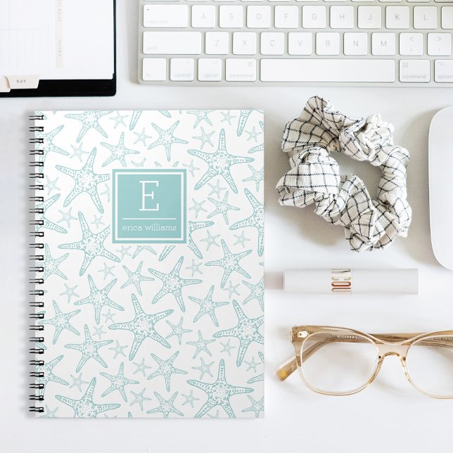Turquoise Starfish Pattern Personalised Spiral Notebook (Creator Uploaded)
