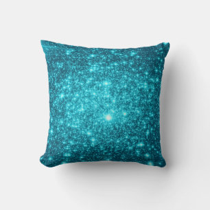 Turquoise Stars Astral Glitter Cushion